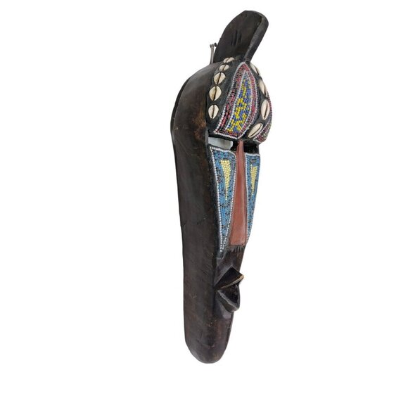 Antique Primitive Handcrafted Seed Bead Shell Ashanti African Ghana Tribal Mask